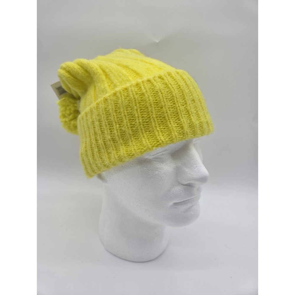 Unbranded Beanie Hat One Size Yellow Womens Ribbed Knit Pom-Pom Winter Accessory - Picture 2 of 8